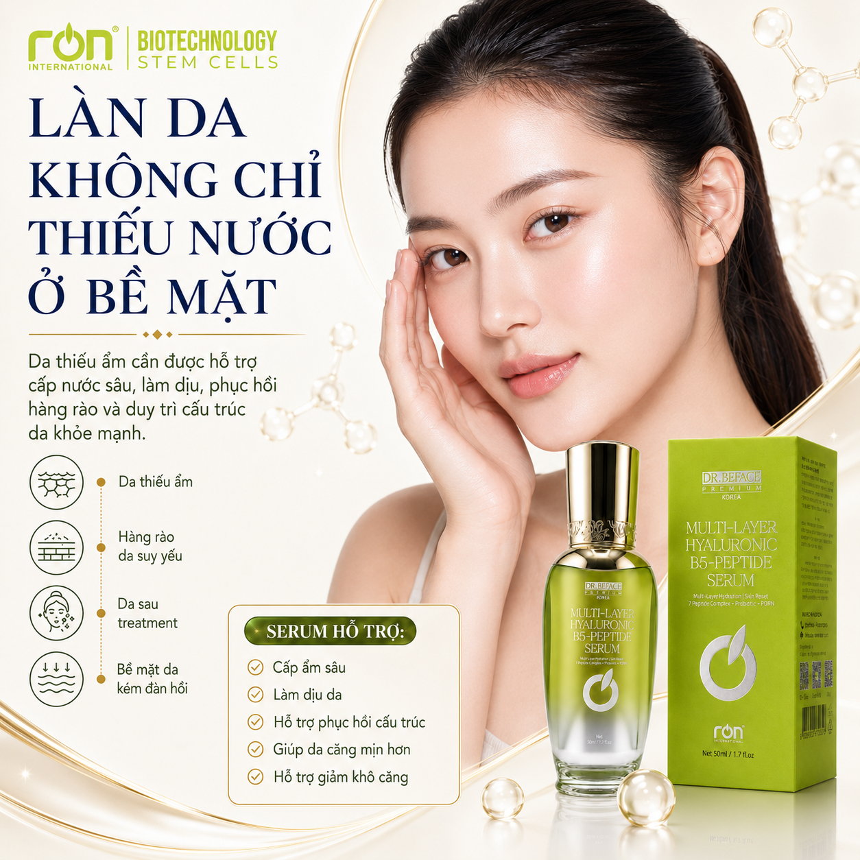 DR.BEFACE PREMIUM MULTI-LAYER HYALURONIC B5-PEPTIDE SERUM/Tinh Chất Hya B5 – Hyaluronic Đa Phân Tử Công Nghệ Sinh Học Hỗ Trợ Phục Hồi Cấu Trúc Da
